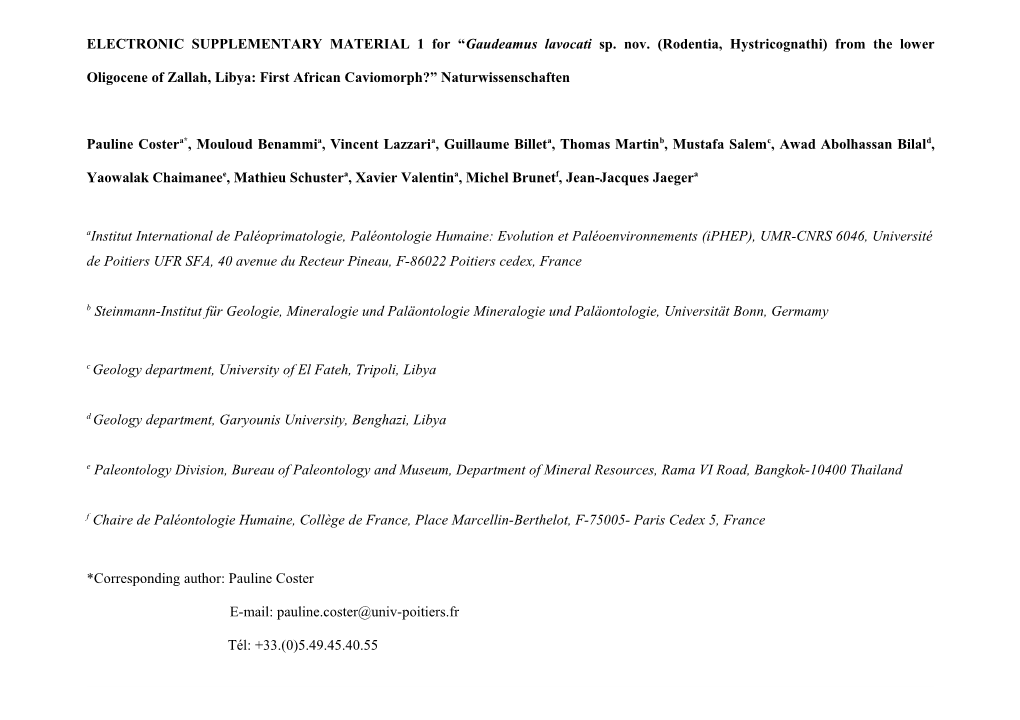 ELECTRONIC SUPPLEMENTARY MATERIAL 1 for Gaudeamus Lavocati Sp. Nov. (Rodentia, Hystricognathi)