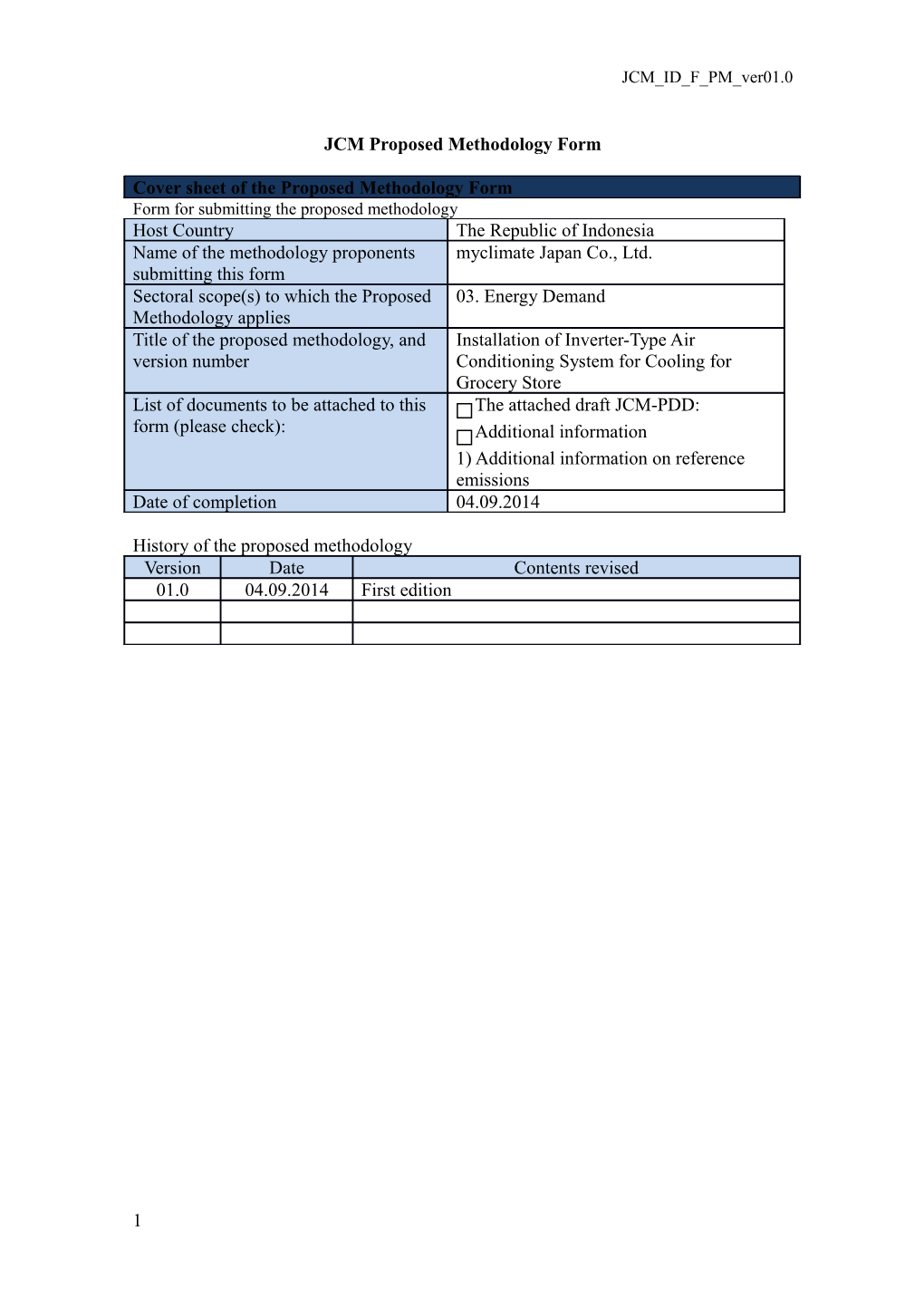 JCM Proposed Methodology Form
