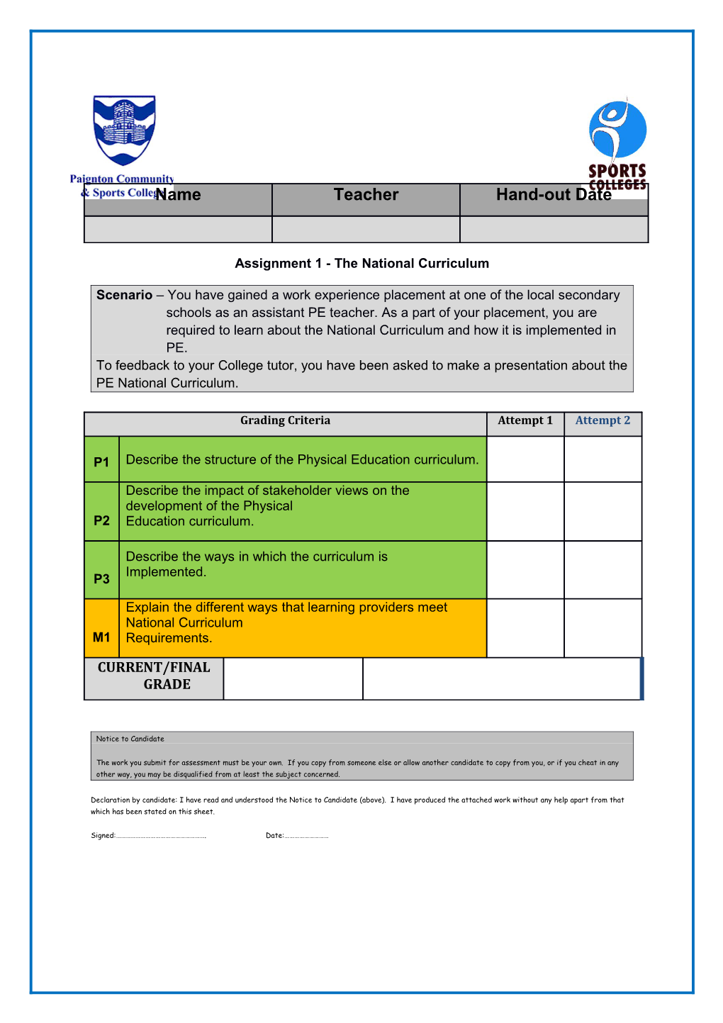 Assignment 1 - the National Curriculum