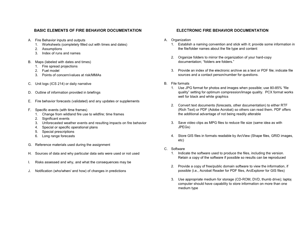 Basic Elements of Fire Behavior Documentation