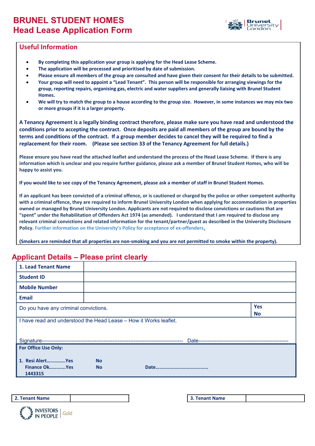 By Completing This Application Your Group Is Applying for the Head Lease Scheme