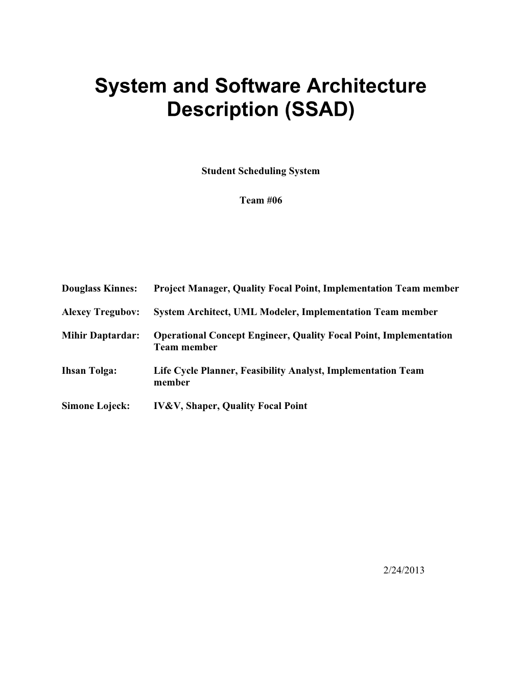 System and Software Architecture Description (SSAD) for Student Scheduling System