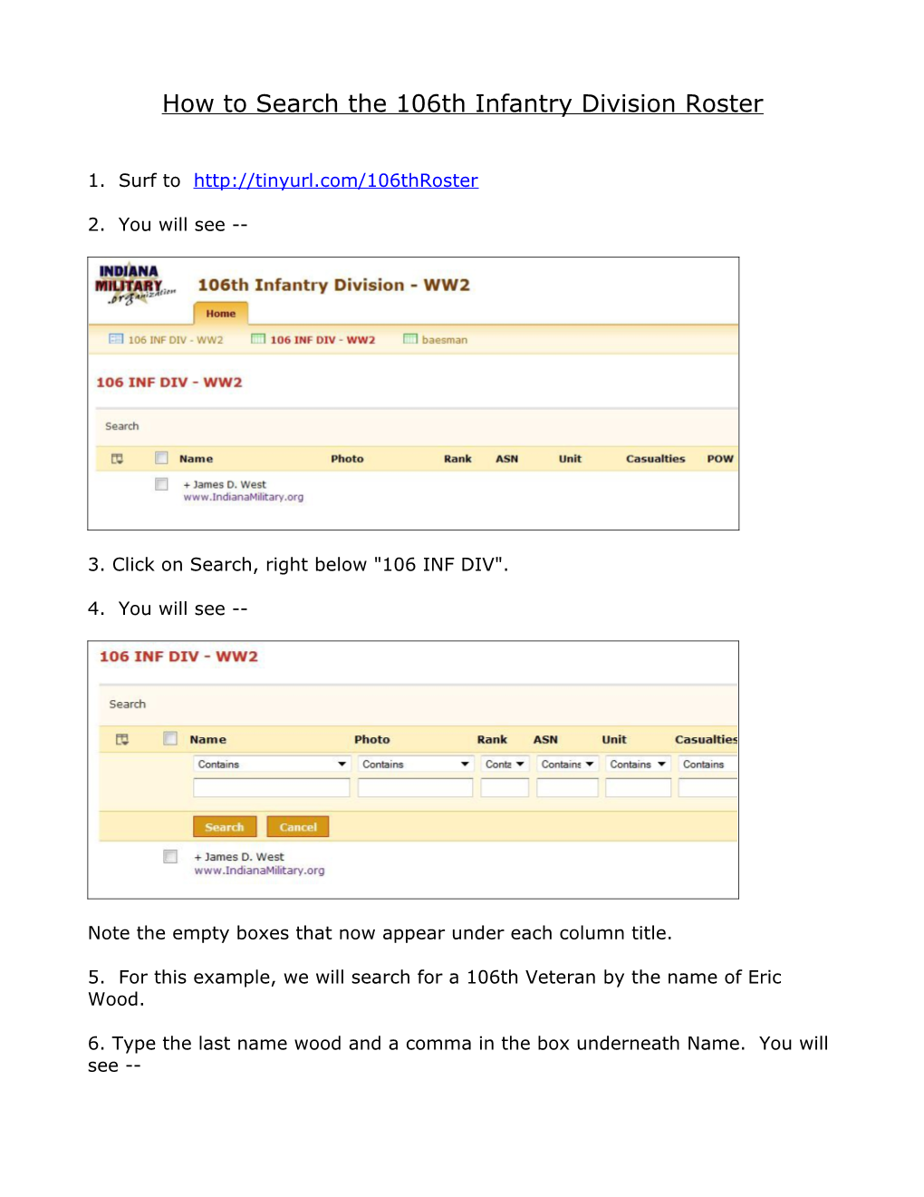 How to Search the 106Th Infantry Division Roster