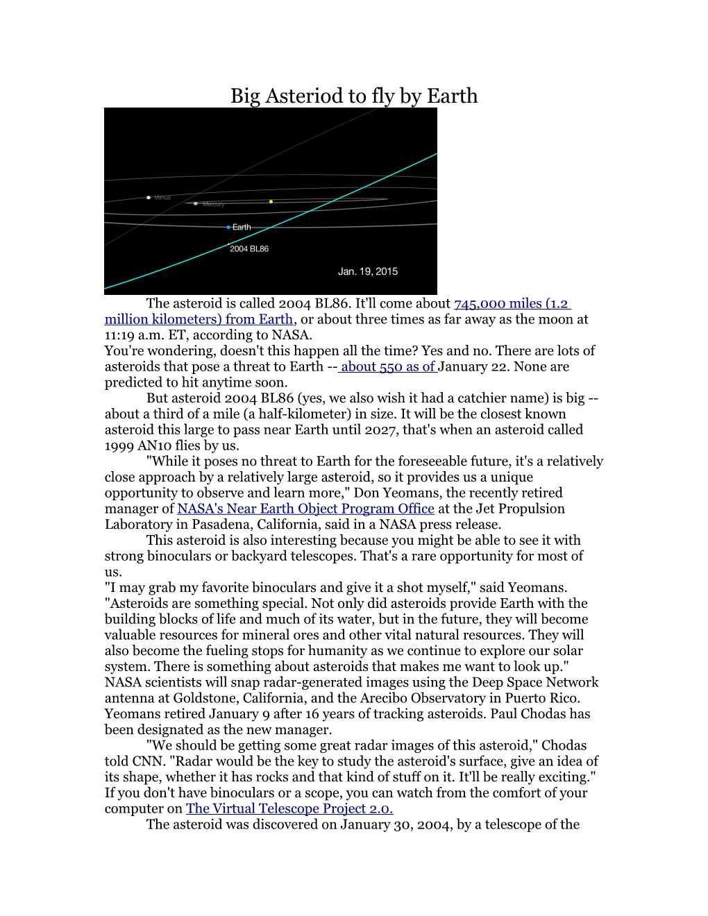 Big Asteriod to Fly by Earth