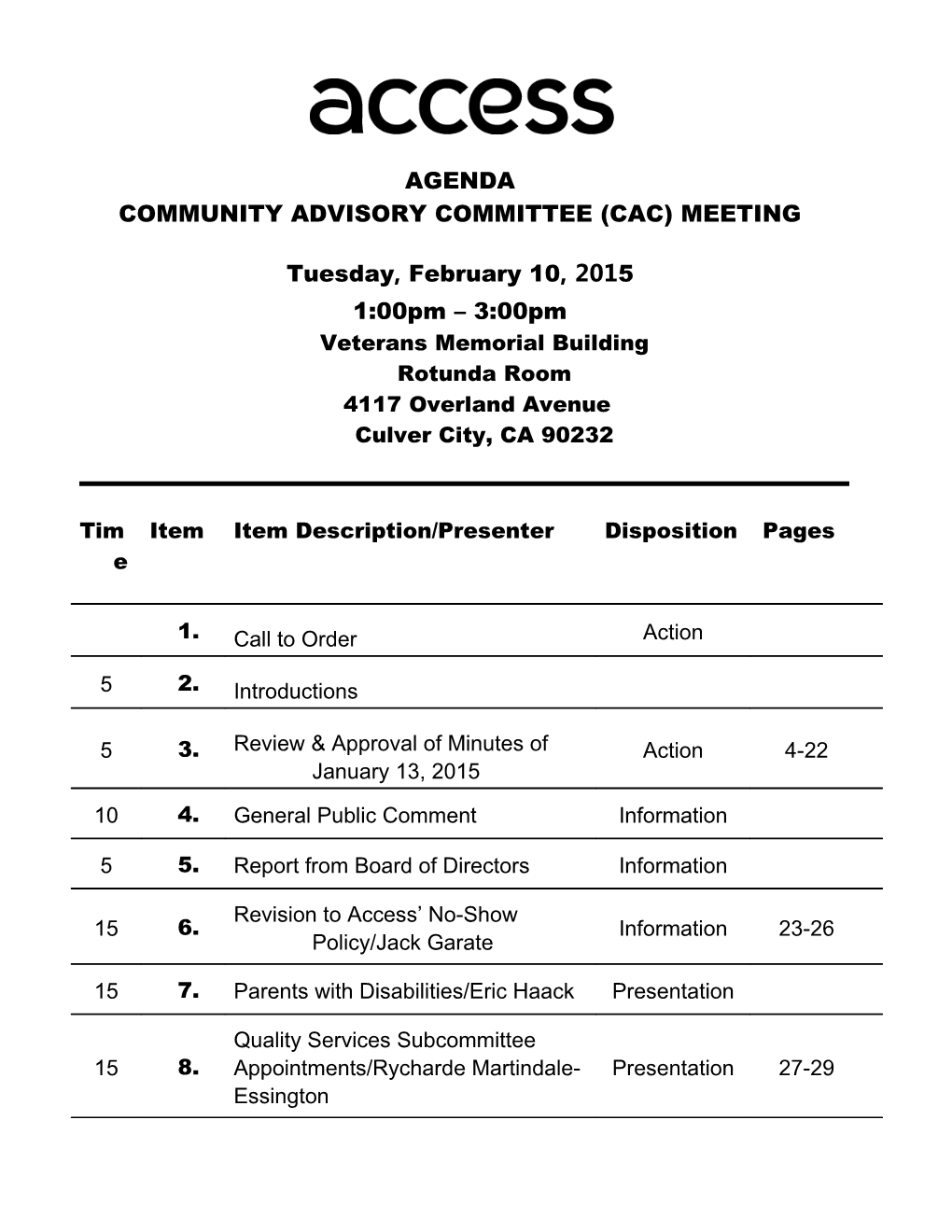 Community Advisory Committee (Cac) Meeting