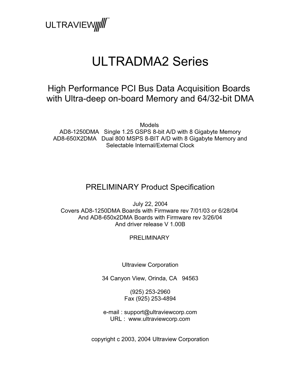 AD8-1250DMA 1.25GSPS A/D Board with 8GB RAM