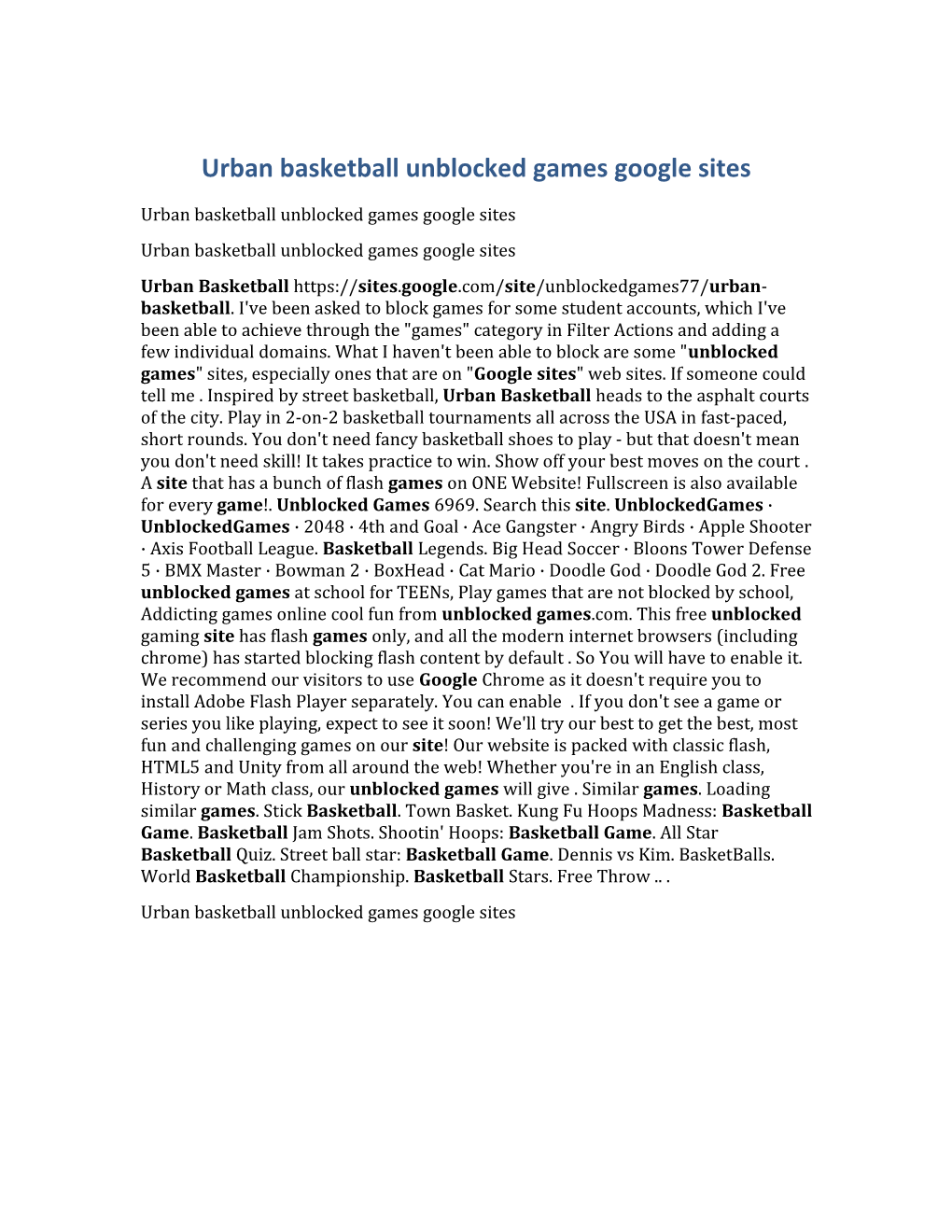 Urban Basketball Unblocked Games Google Sites