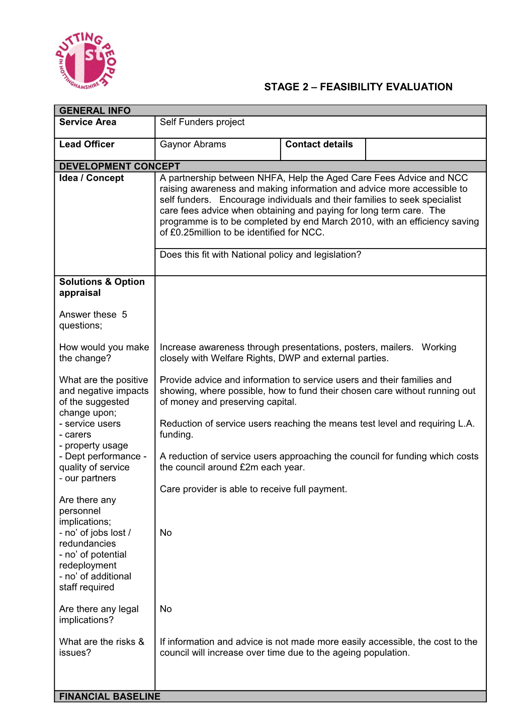 Stage 2 Feasibility Evaluation