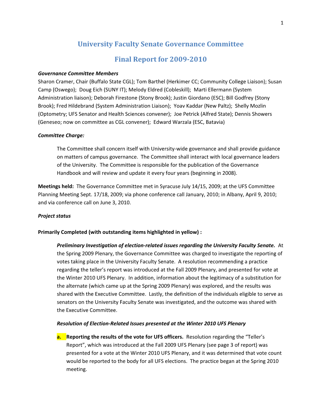 University Faculty Senate Governance Committee