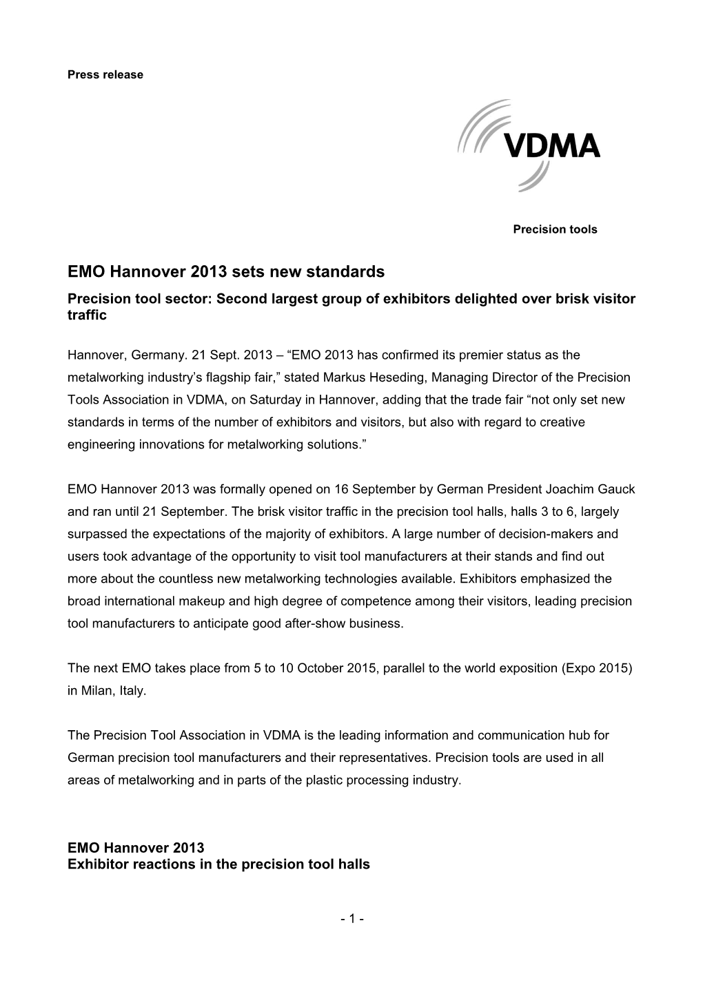 EMO Hannover 2013 Sets New Standards