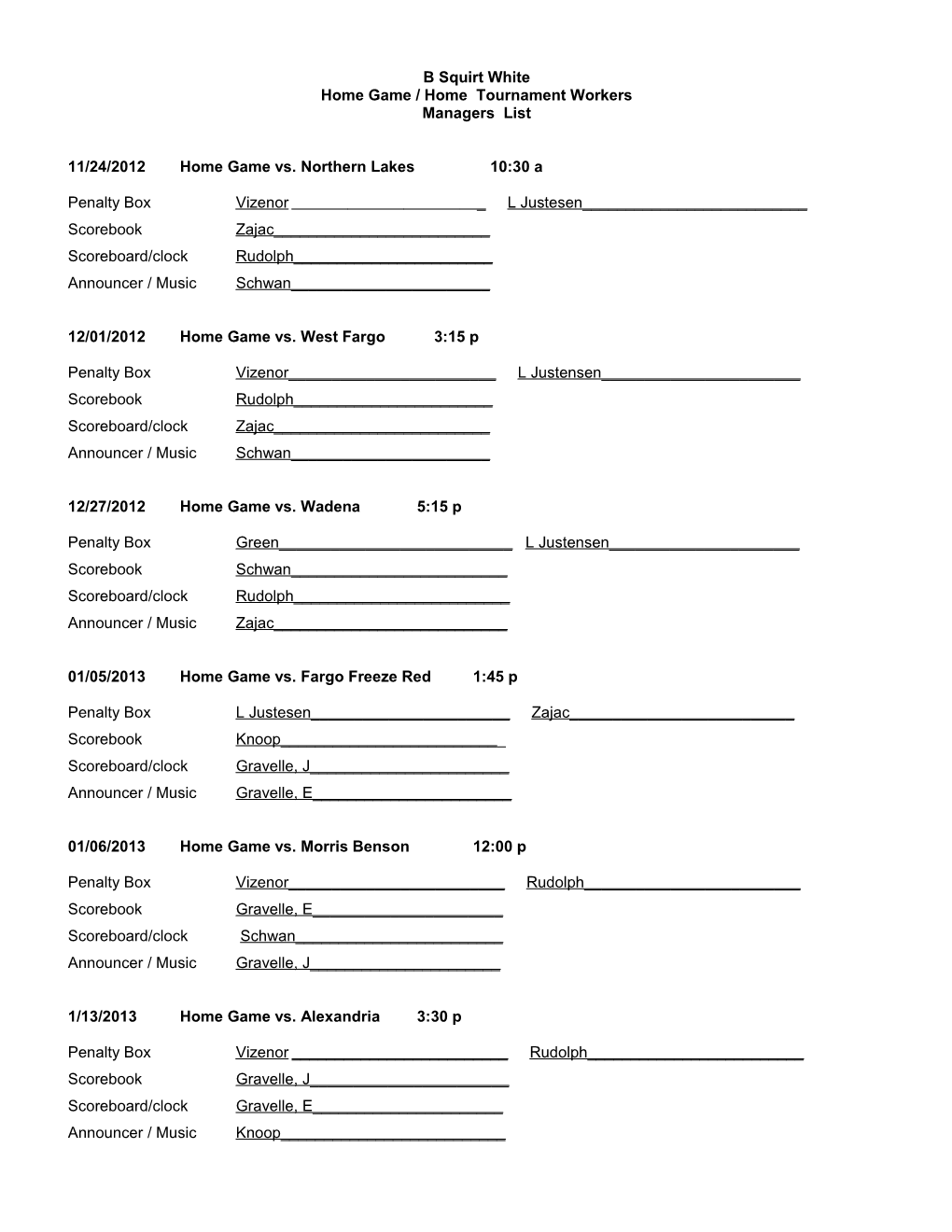 Home Game / Home Tournamentworkers