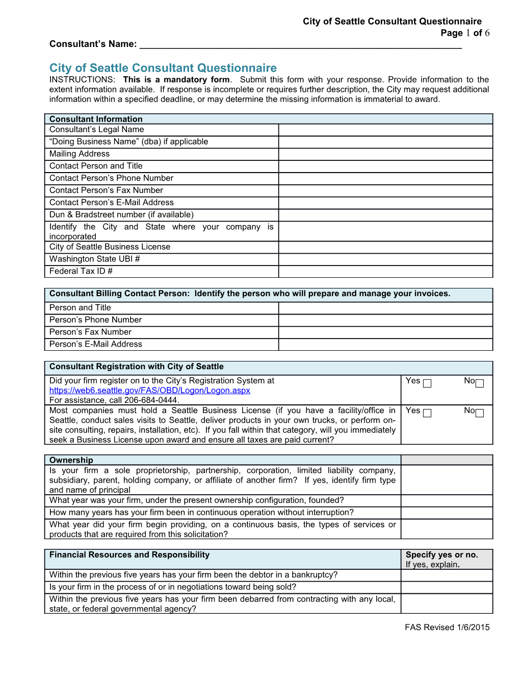 Consultant Questionaire W/EB