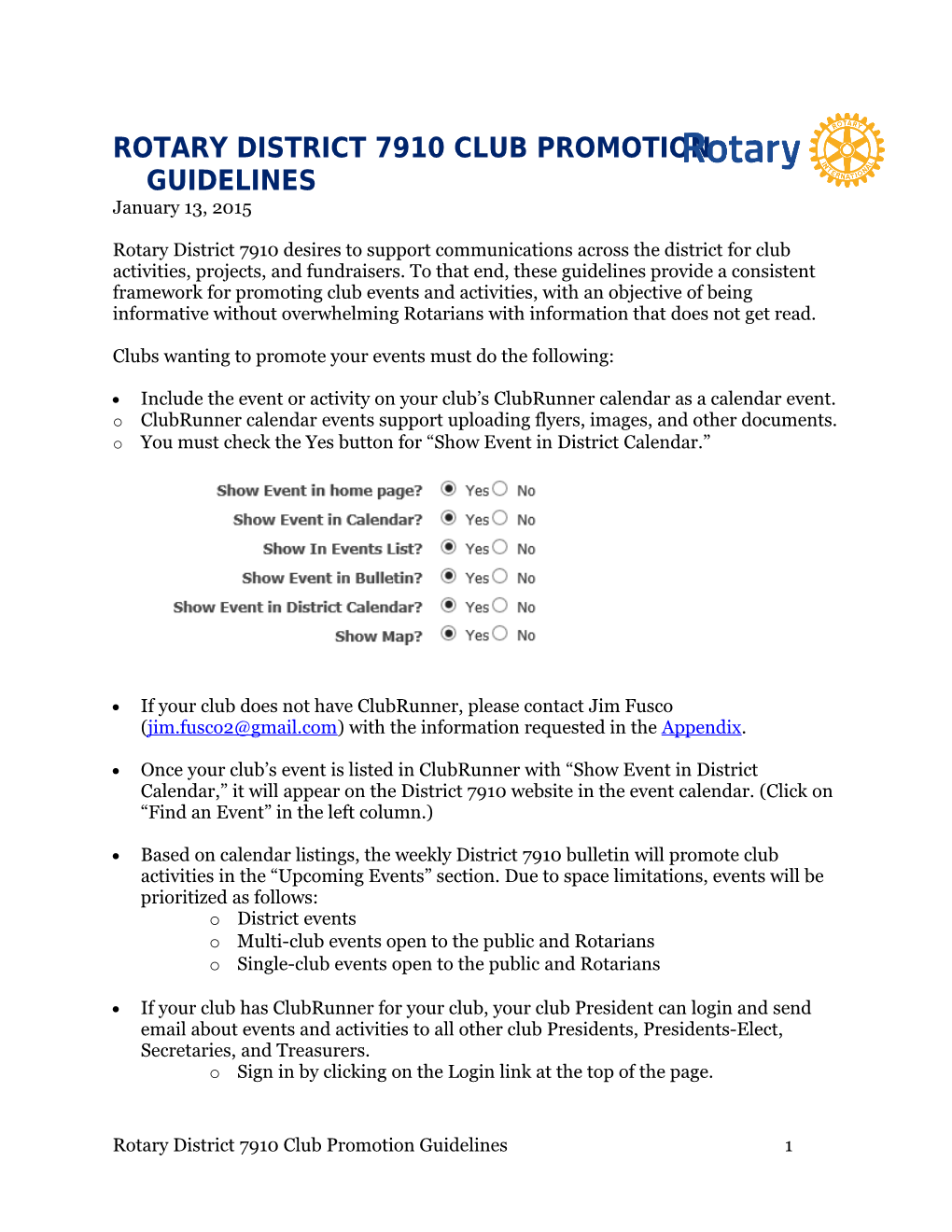 Rotary District 7910 Club Promotion Guidelines