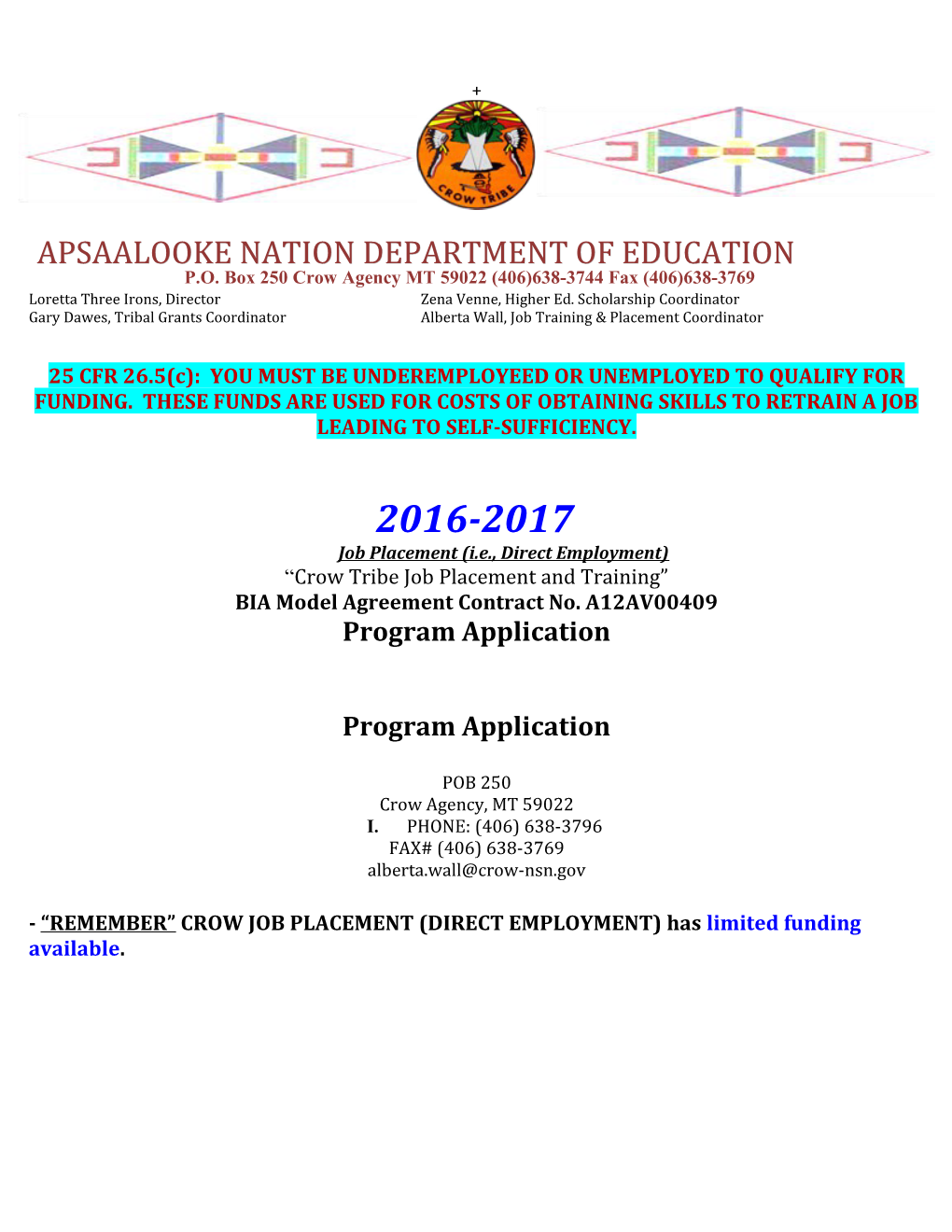 Apsaalooke Nation Education Department