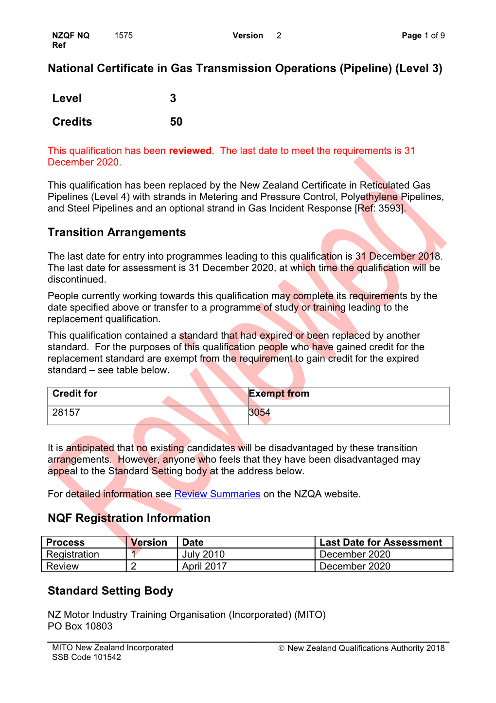 1575 National Certificate in Gas Transmission Operations (Pipeline) (Level 3)