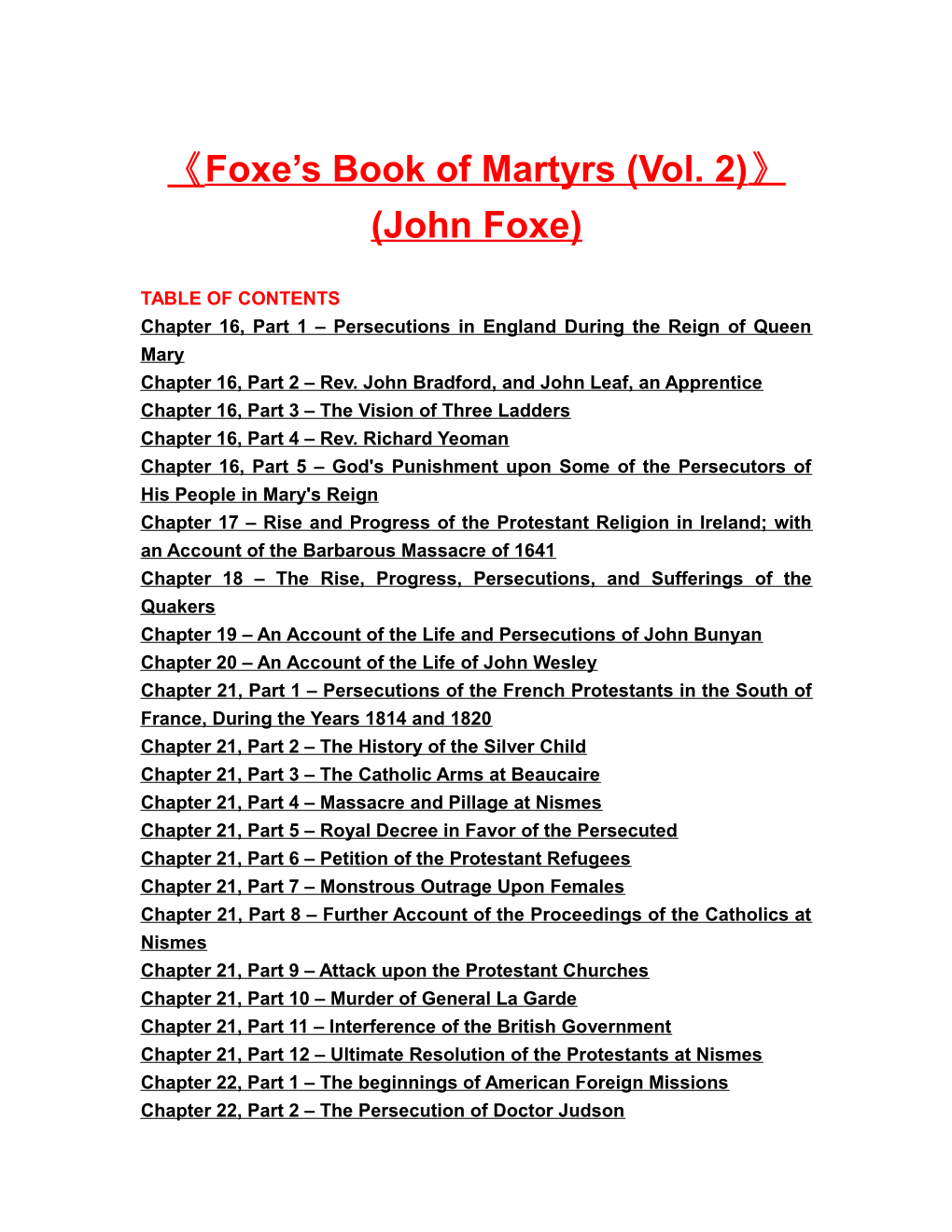 Foxe S Book of Martyrs (Vol. 2) (John Foxe)