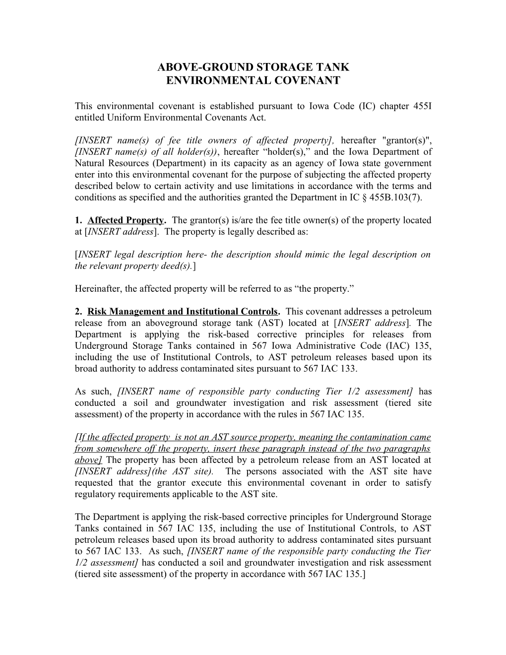 ENVIRONMENTAL COVENANT Last Revised 3/22/06