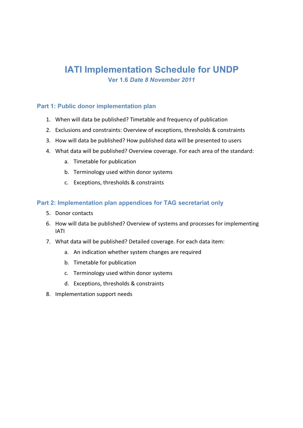 IATI Implementation Schedule for UNDP