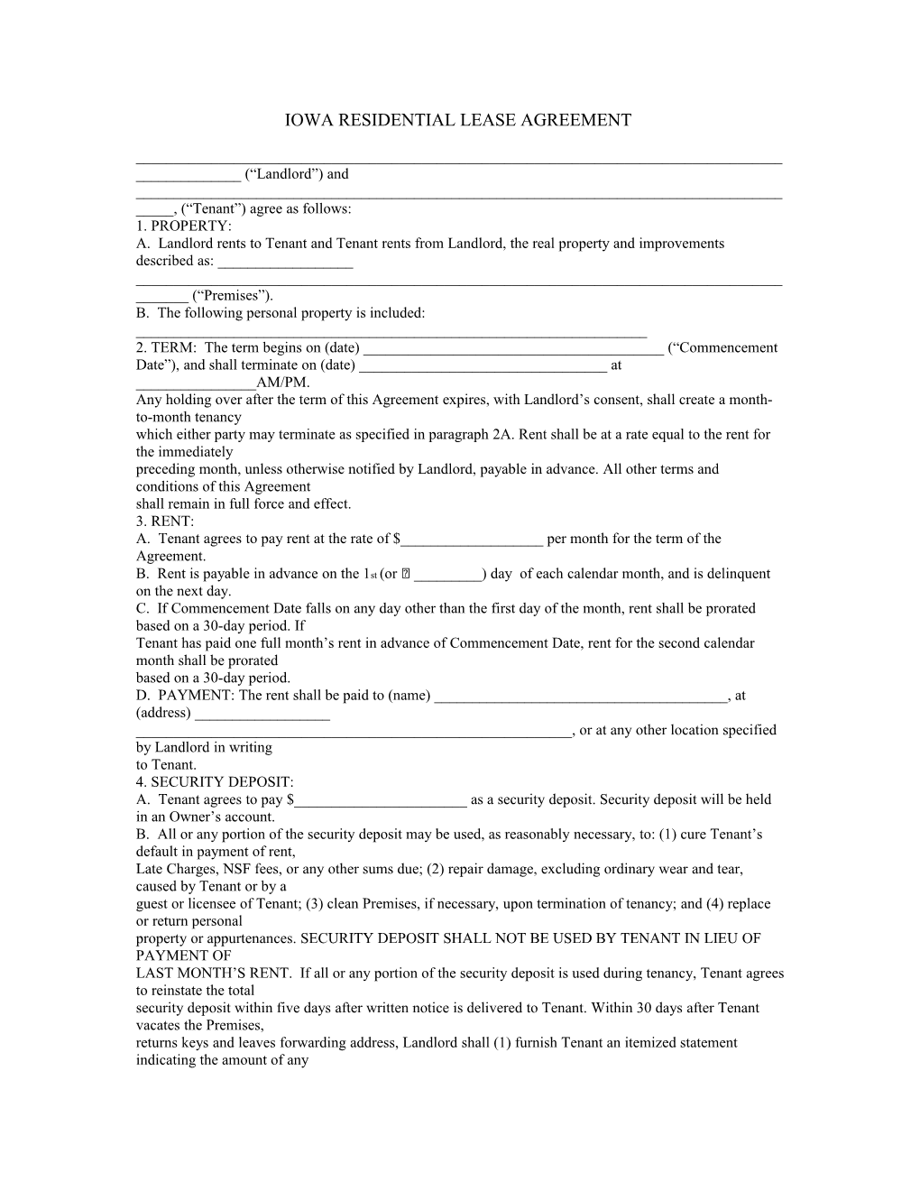 Iowa Residential Lease Agreement