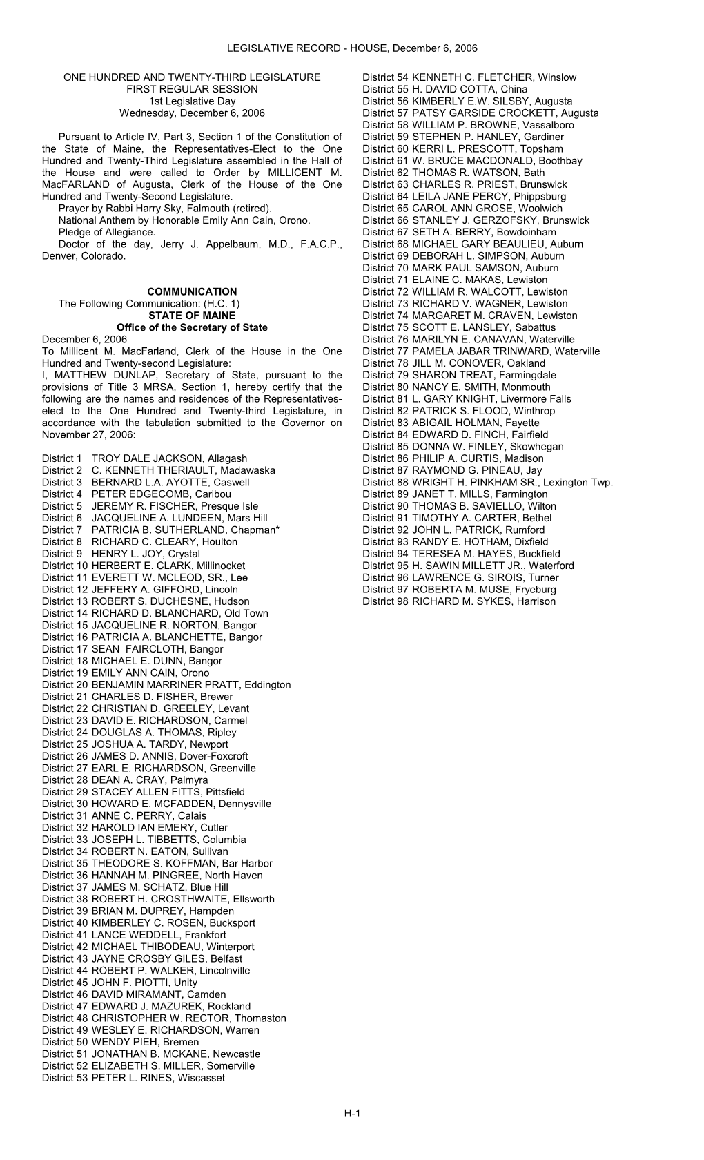 LEGISLATIVE RECORD - HOUSE, December 6, 2006