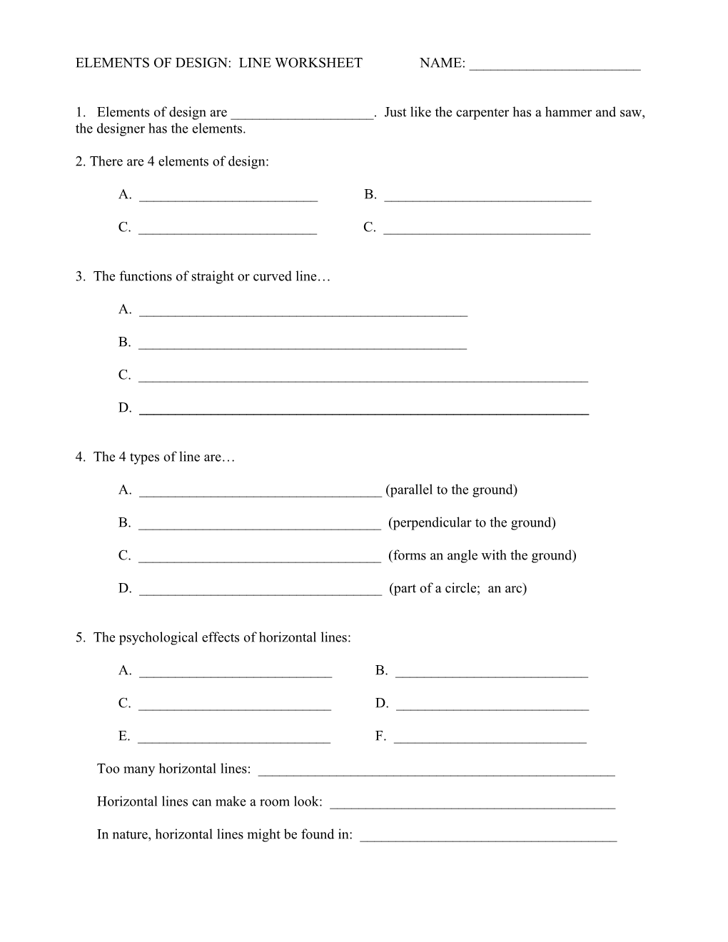 Elements of Design: Line Worksheet Name: ______