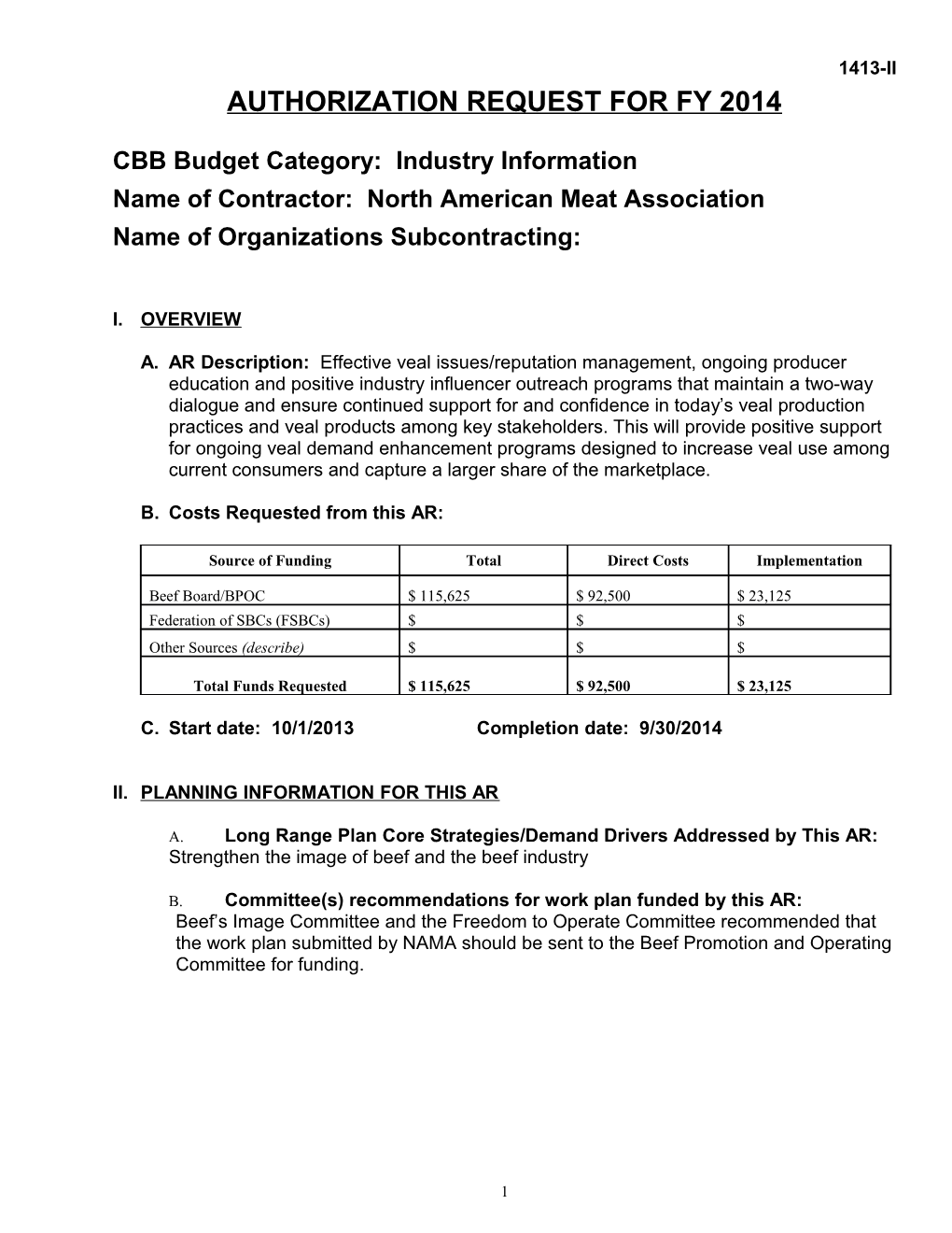 CBB Budget Category: Industry Information