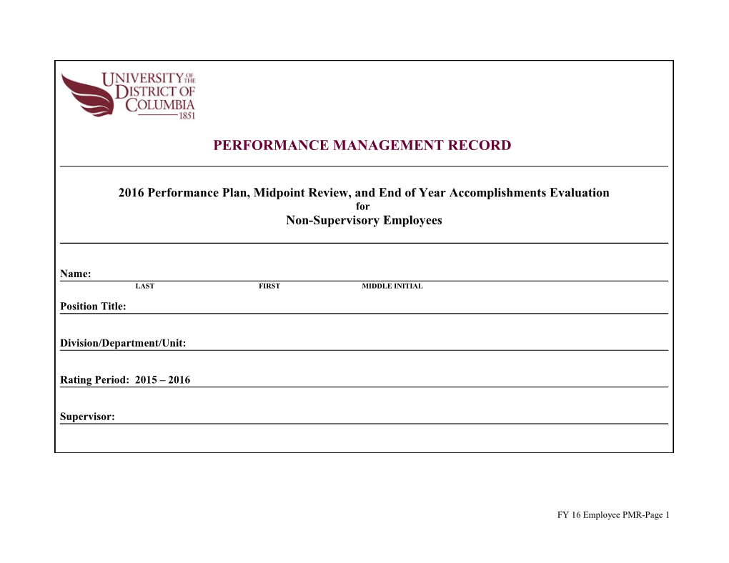 PMR Section I: Performance Plan