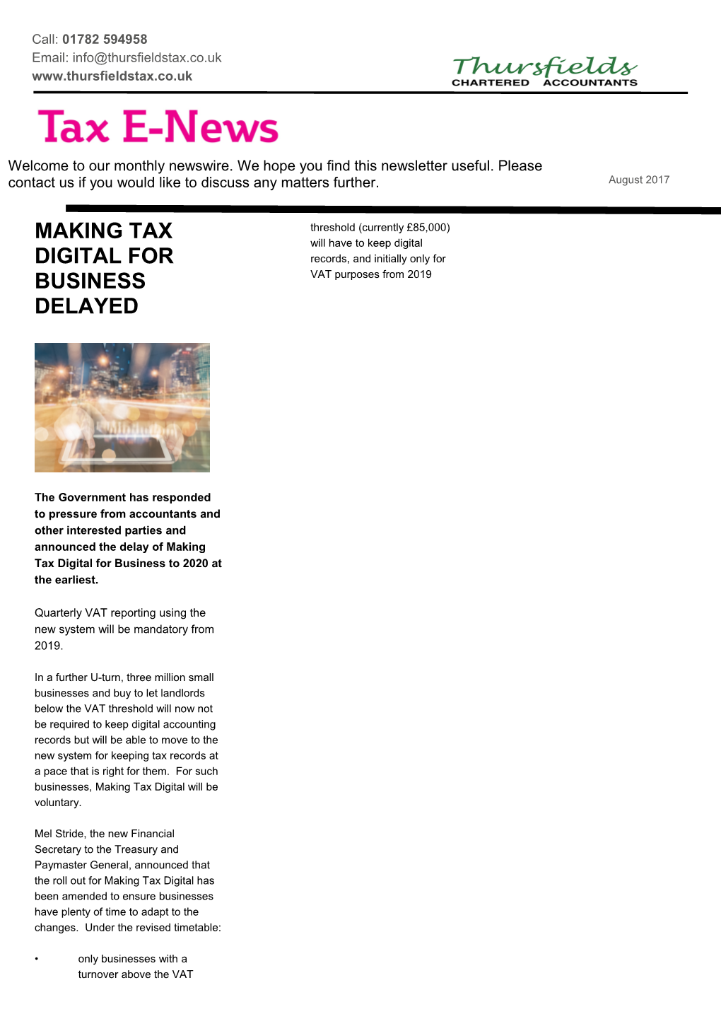 Making Tax Digital for Business Delayed