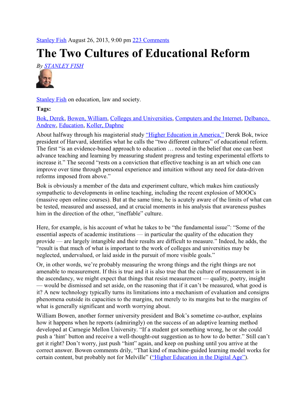 The Two Cultures of Educational Reform