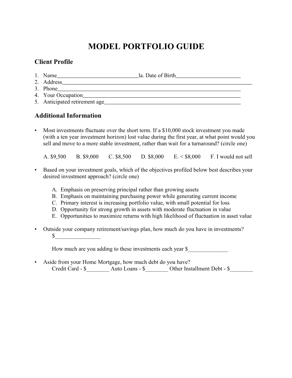 Model Portfolio Guide