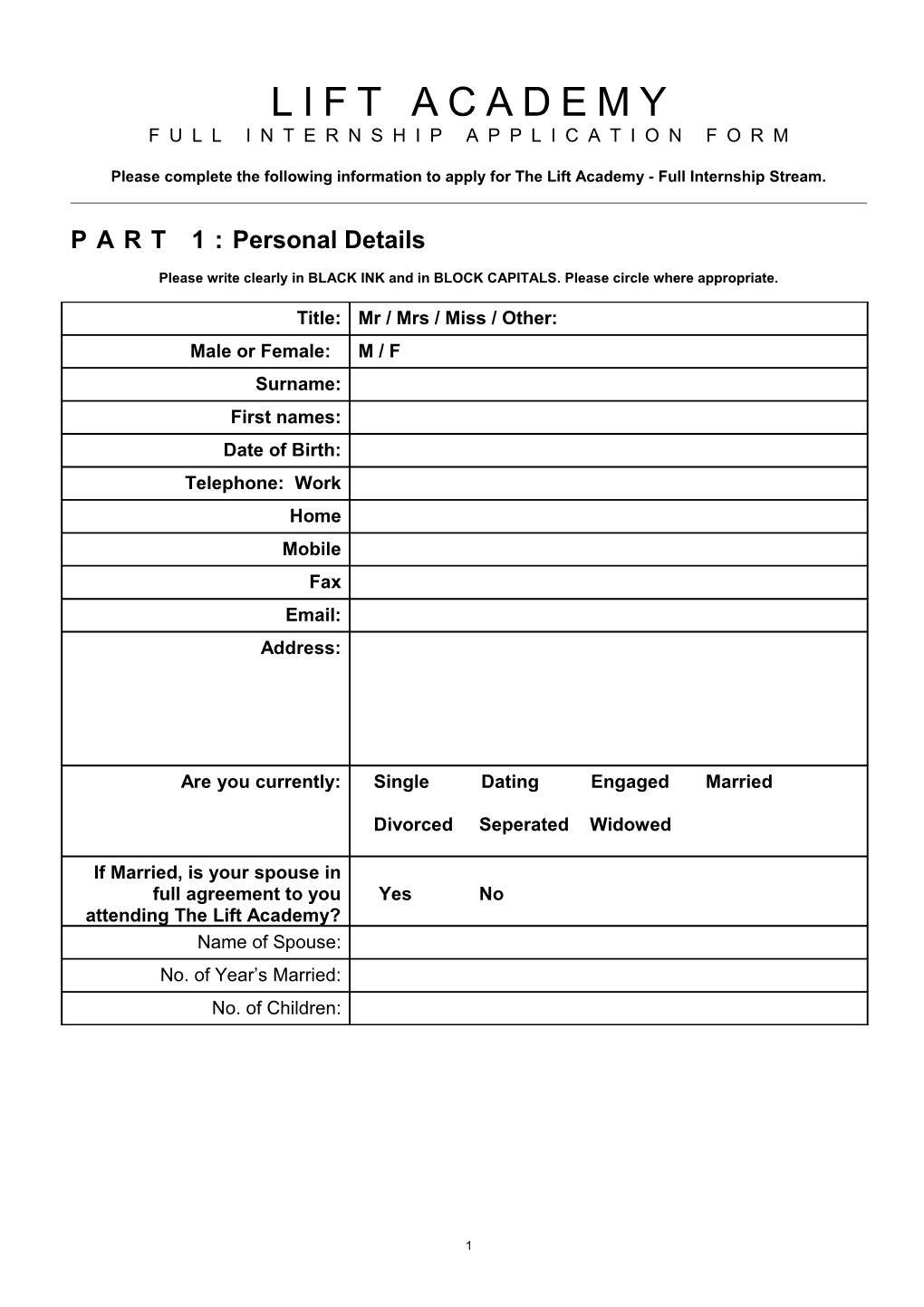 The Leadership Academy Application Form