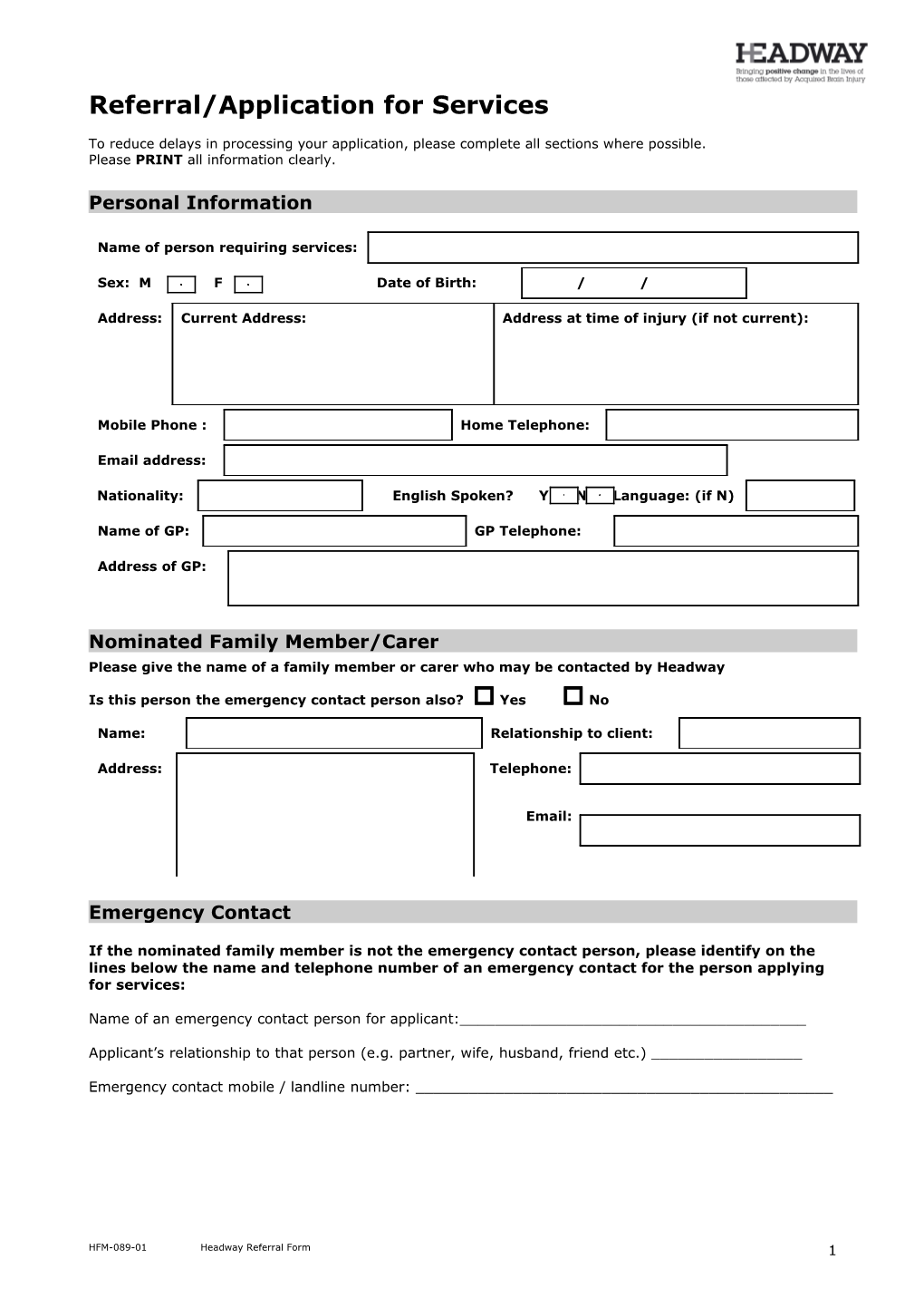 Referral/Application for Services