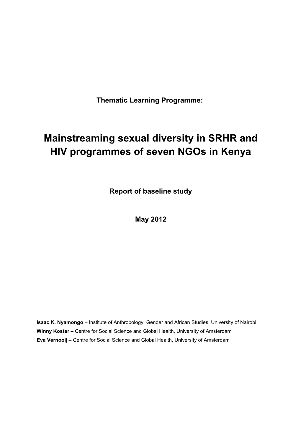 Mainstreaming Sexual Diversity in SRHR and HIV Programmes