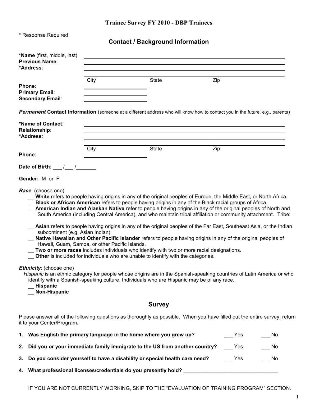 AUCD Trainee Survey FY 2007