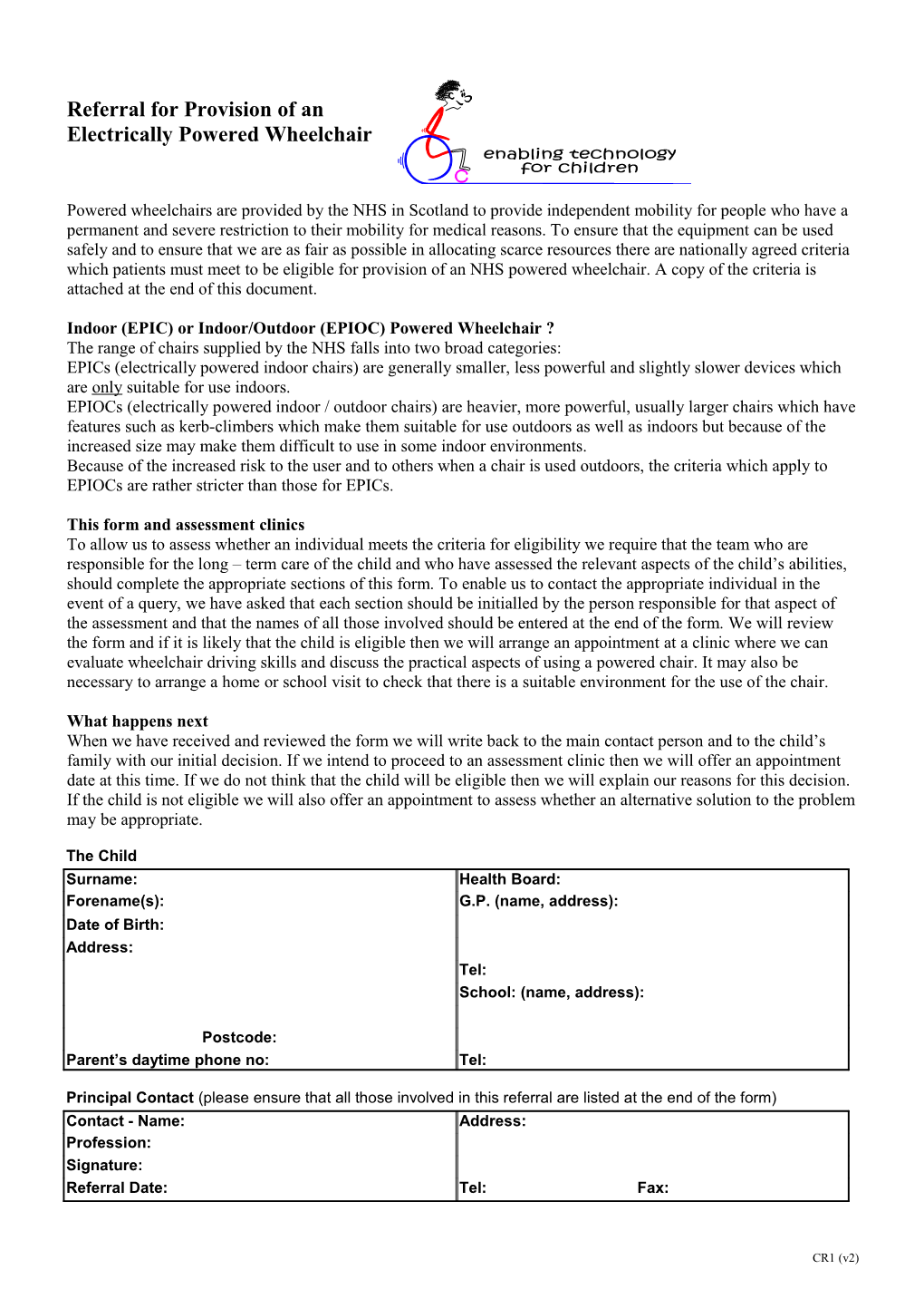 Referral for Provision of an Electrically Powered Wheelchair