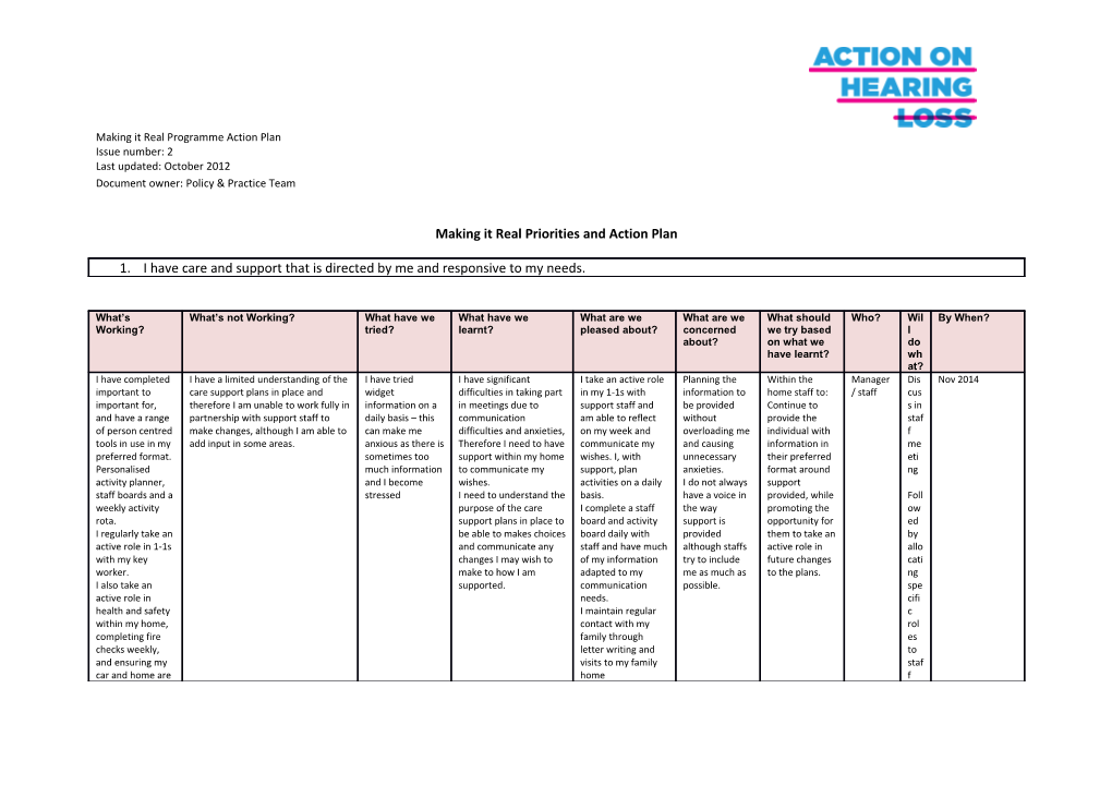 Making It Real Priorities and Action Plan