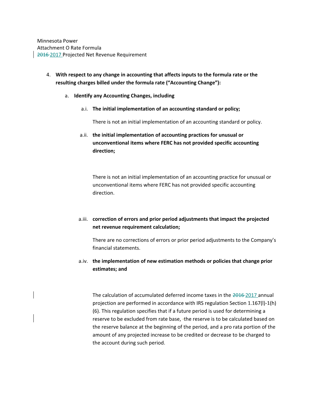 2016 2017 Projected Net Revenue Requirement