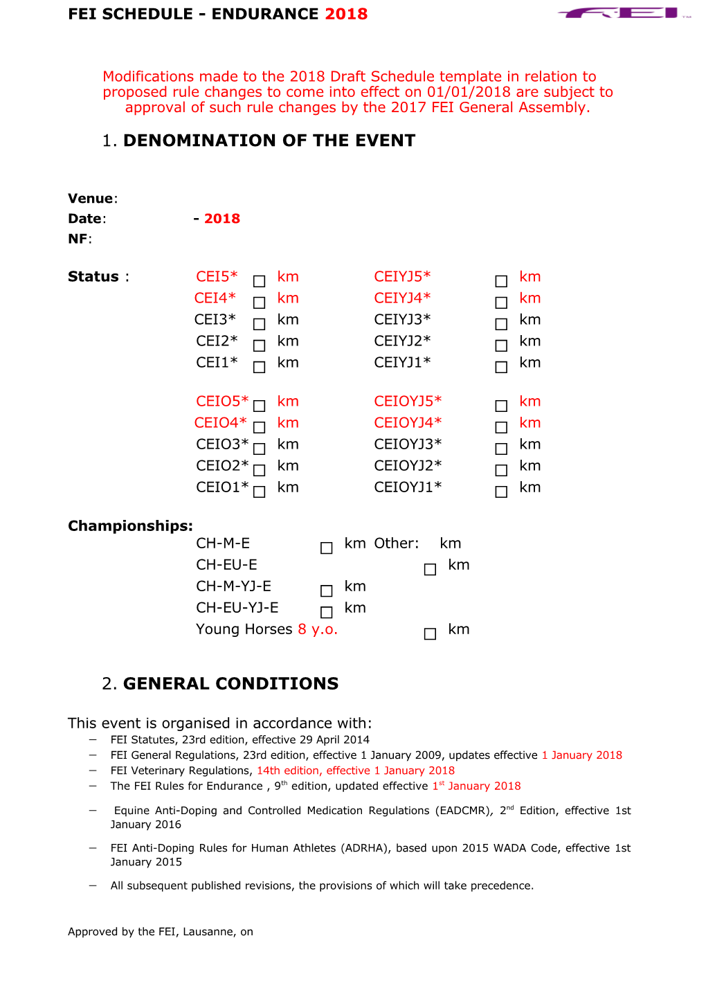 I. Denomination of the Event