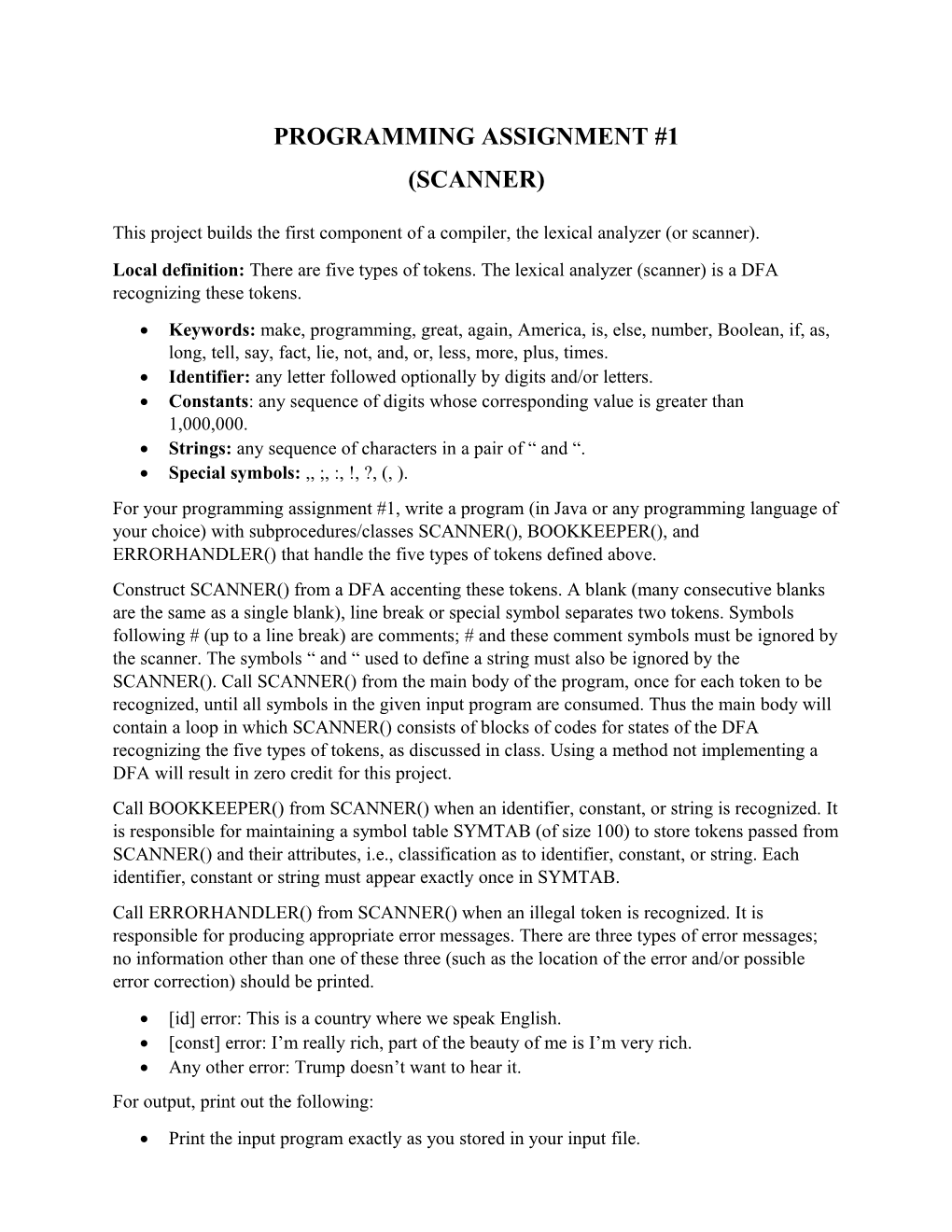 Programming Assignment #1 (Scanner)