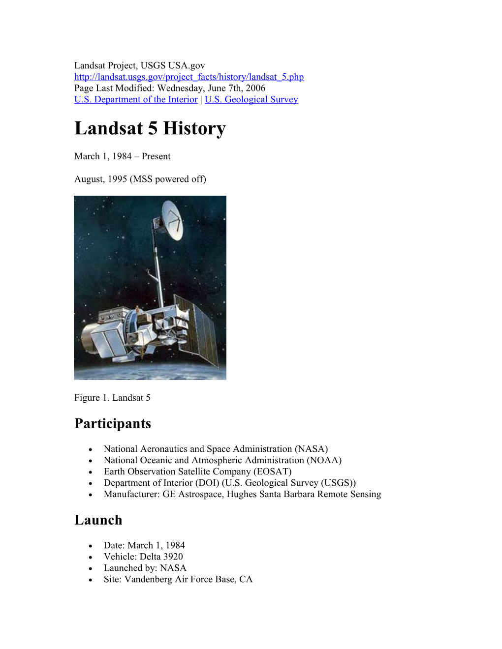 Landsat Project, USGS USA.Gov