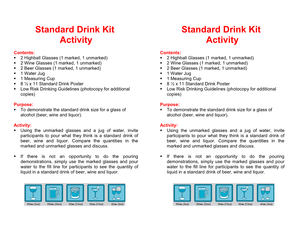 Standard Drink Kit Activity