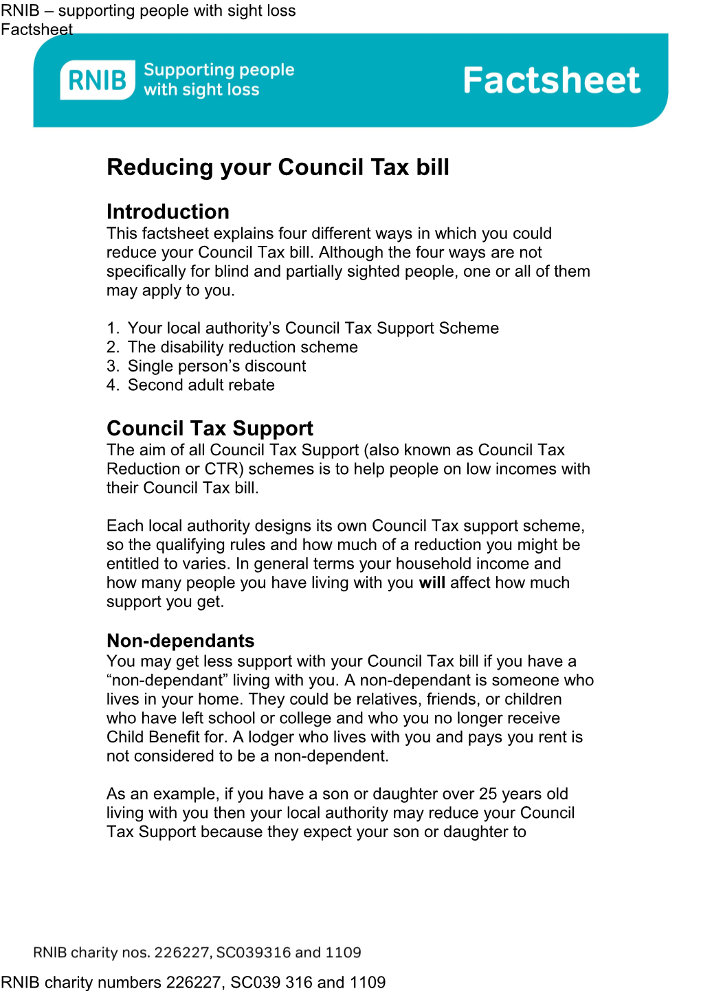 Reducing Your Council Tax Bill Factsheet