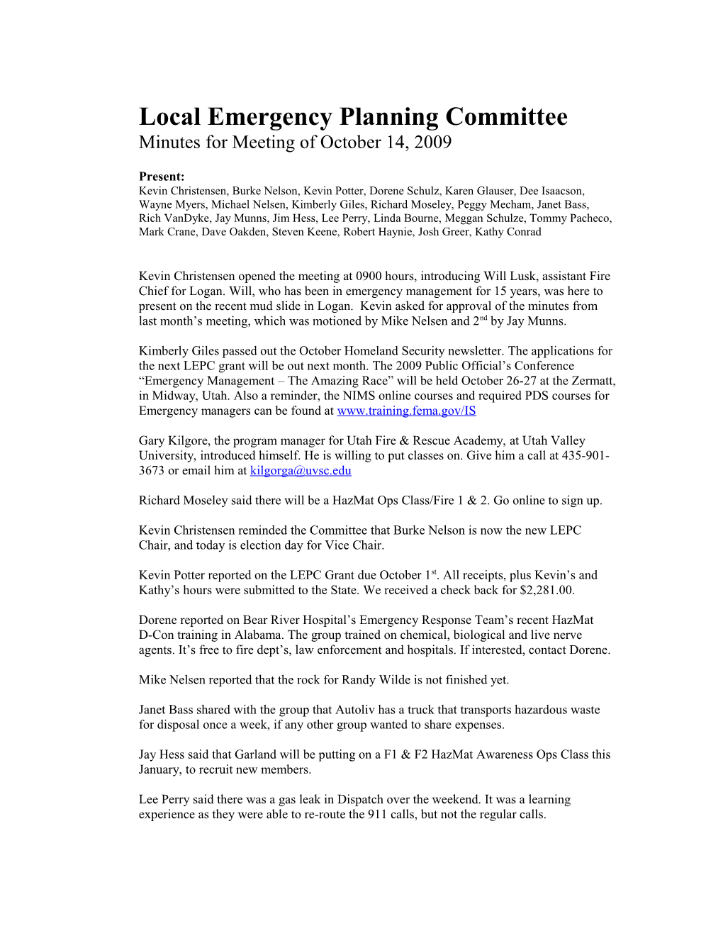 Local Emergency Planning Committee s1