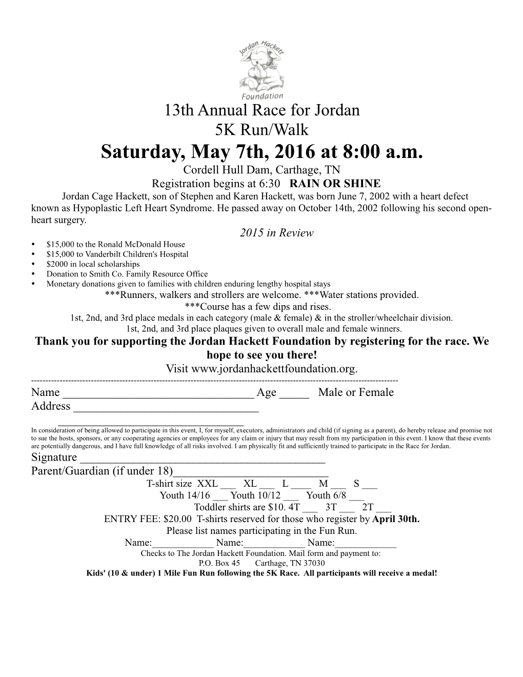 13Th Annual Race for Jordan