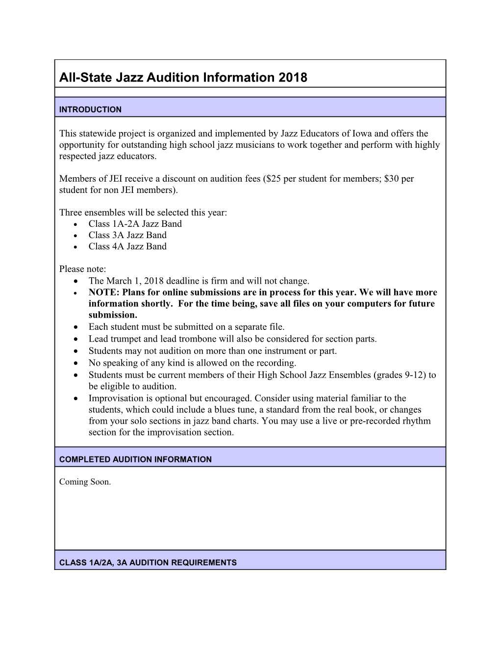 All-State Jazz Audition Information 2018