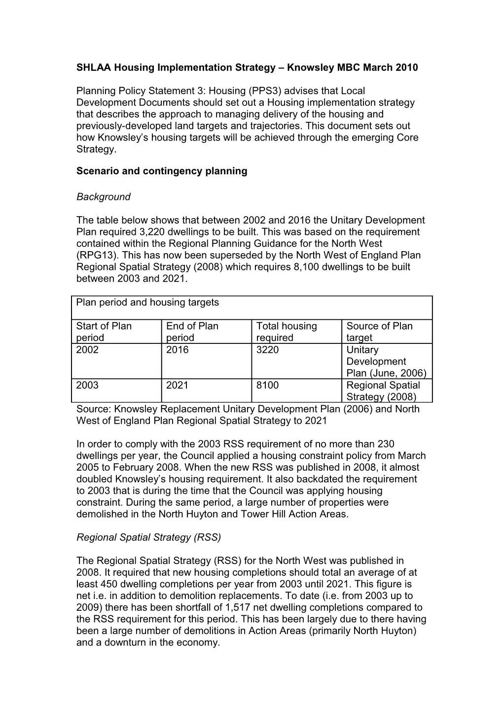 Knowsley MBC Housing Implementation Strategy March 2010