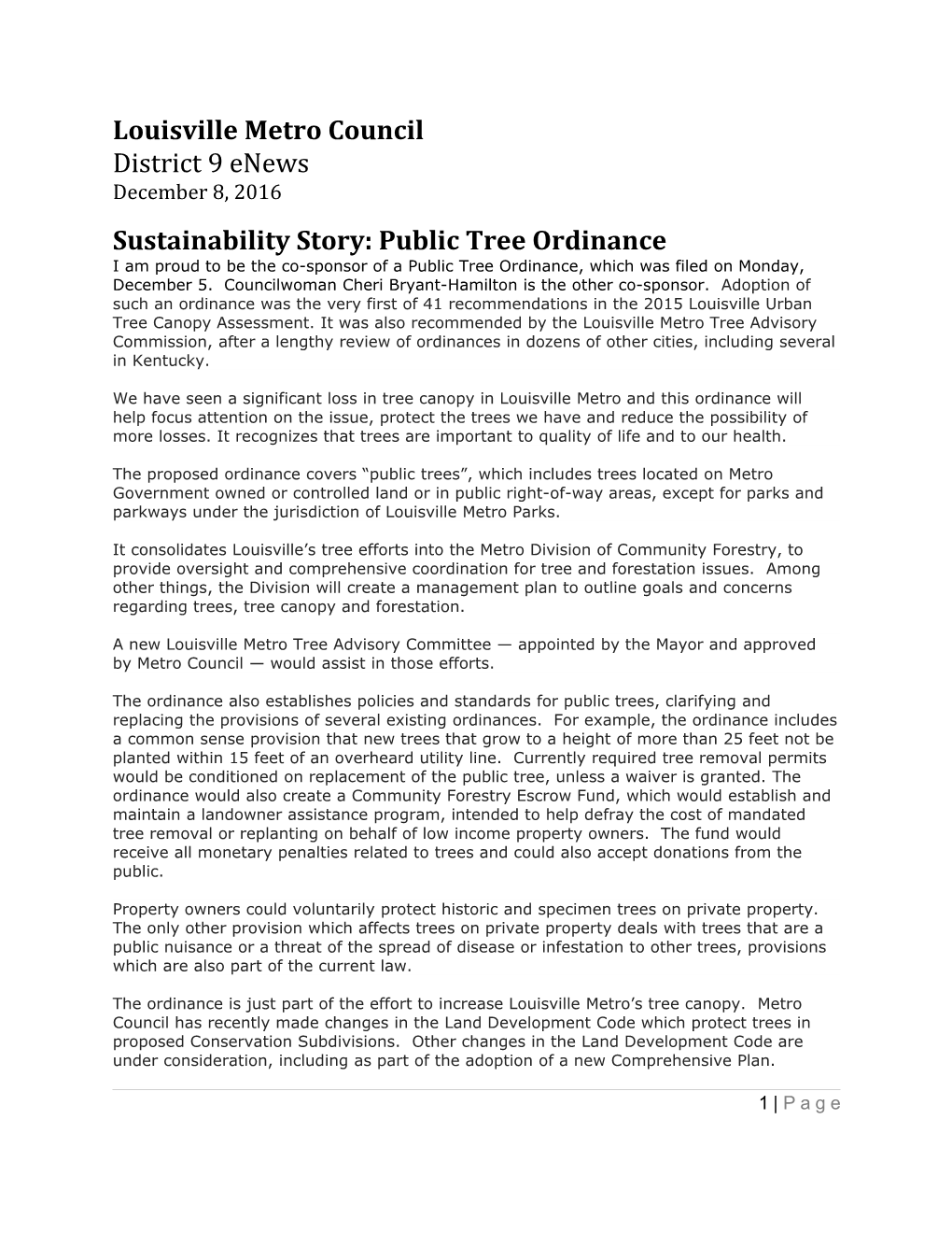 Sustainability Story: Public Tree Ordinance