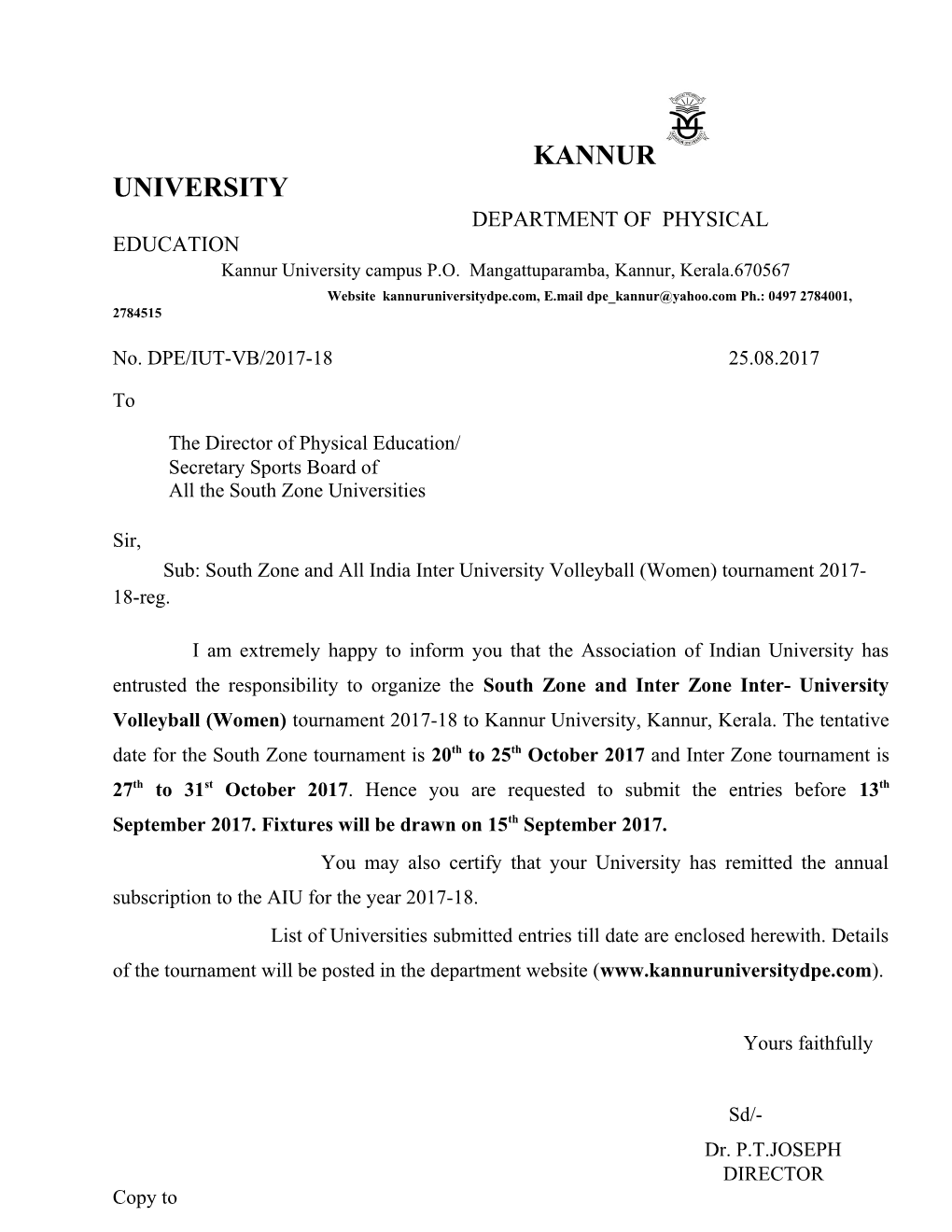 Kannur University Campus P.O. Mangattuparamba, Kannur, Kerala.670567