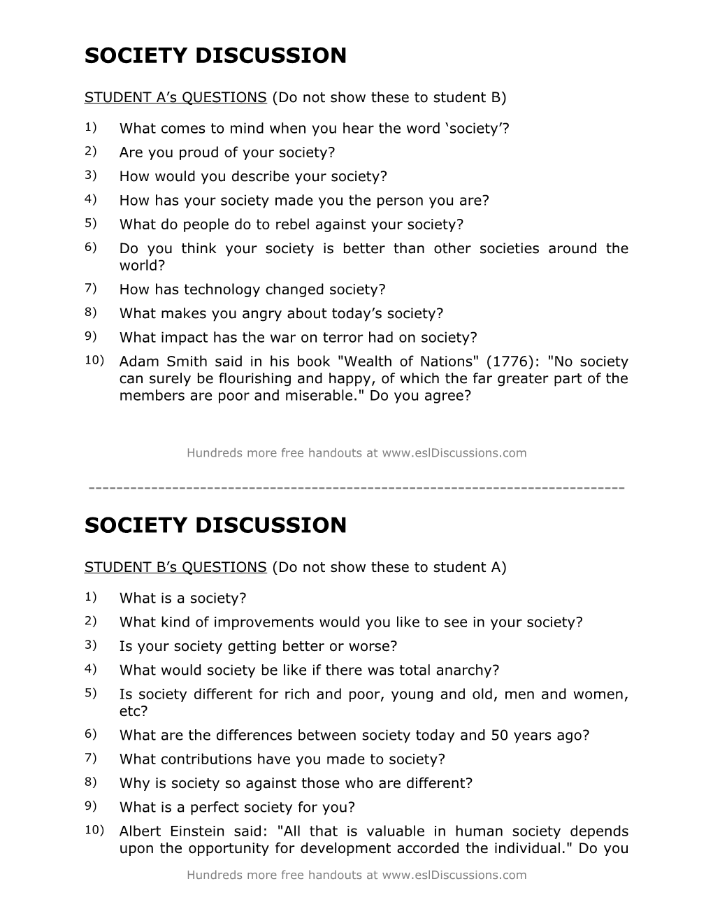 ESL Conversation Lesson on Society