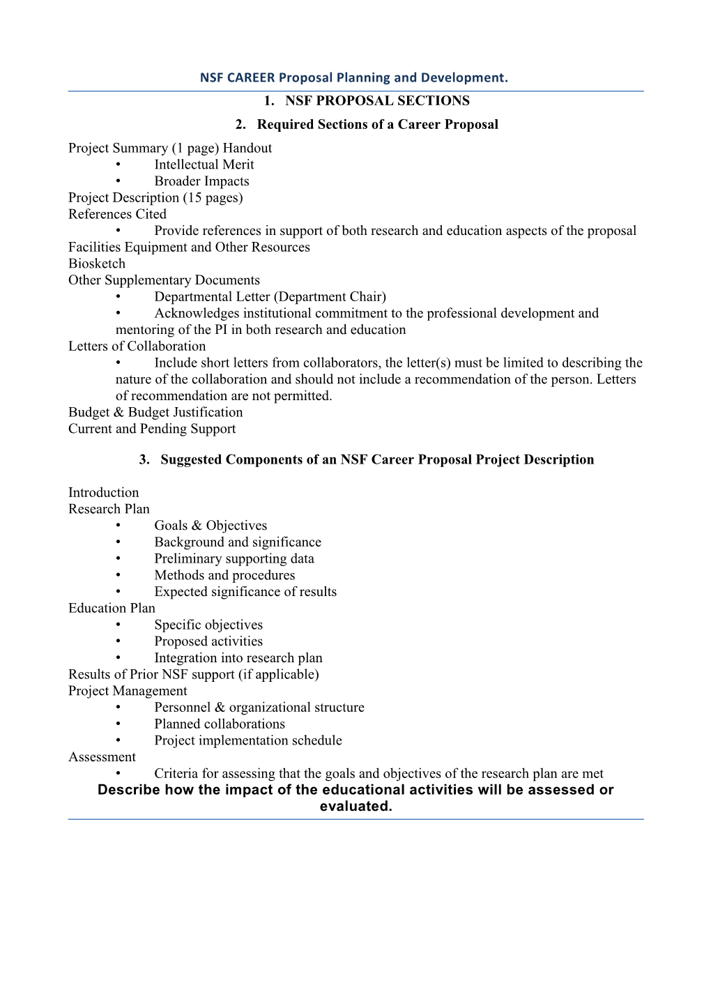 NSF CAREER Proposal Planning and Development